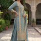 Anaita Blue Chinon Suit with Embroidery & Sequence Work