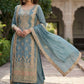 Anaita Blue Chinon Suit with Embroidery & Sequence Work