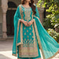 Anaita Turquoise Chinon Suit with Embroidery & Sequence Work