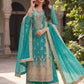 Anaita Turquoise Chinon Suit with Embroidery & Sequence Work