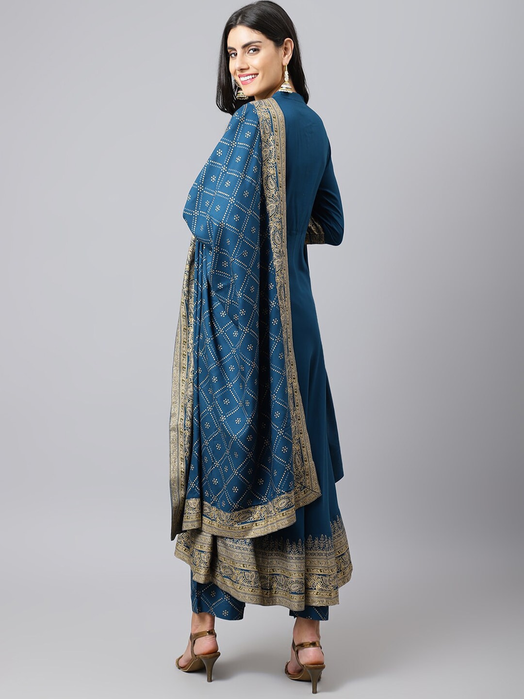 Khushal K Women Blue Ethnic Motifs Empire Kurta with Trousers & With Dupatta - Swadesiicart