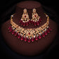 Tehzeeb Creations Gold-Polished Pink Colour Necklace With Stud - Swadesiicart