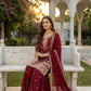 Anaita Maroon Chinon Stitched Sharara Suit with Embroidery & Sequence Work