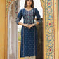Juniper Blue Rayon Festive Printed Straight Kurta For Women | Swadesiicart