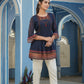 Juniper Indigo Georgette Festive Printed Flared Tunic For Women | Swadesiicart