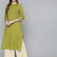 HERE&NOW Women Olive Green Solid Pure Cotton Kurta - Swadesiicart