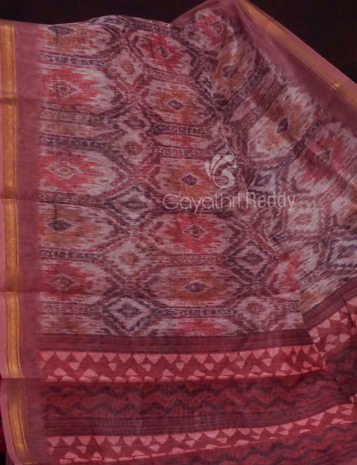 Red Onion Pink Colour Printed Semi Chanderi Design Saree By Gayathri Reddy Designer Studio | Swadesiicart
