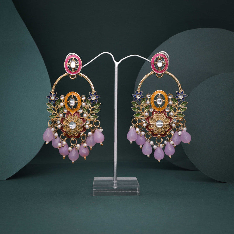 Tehzeeb Creations Purple Beads Multi Colour Earrings | Swadesiicart