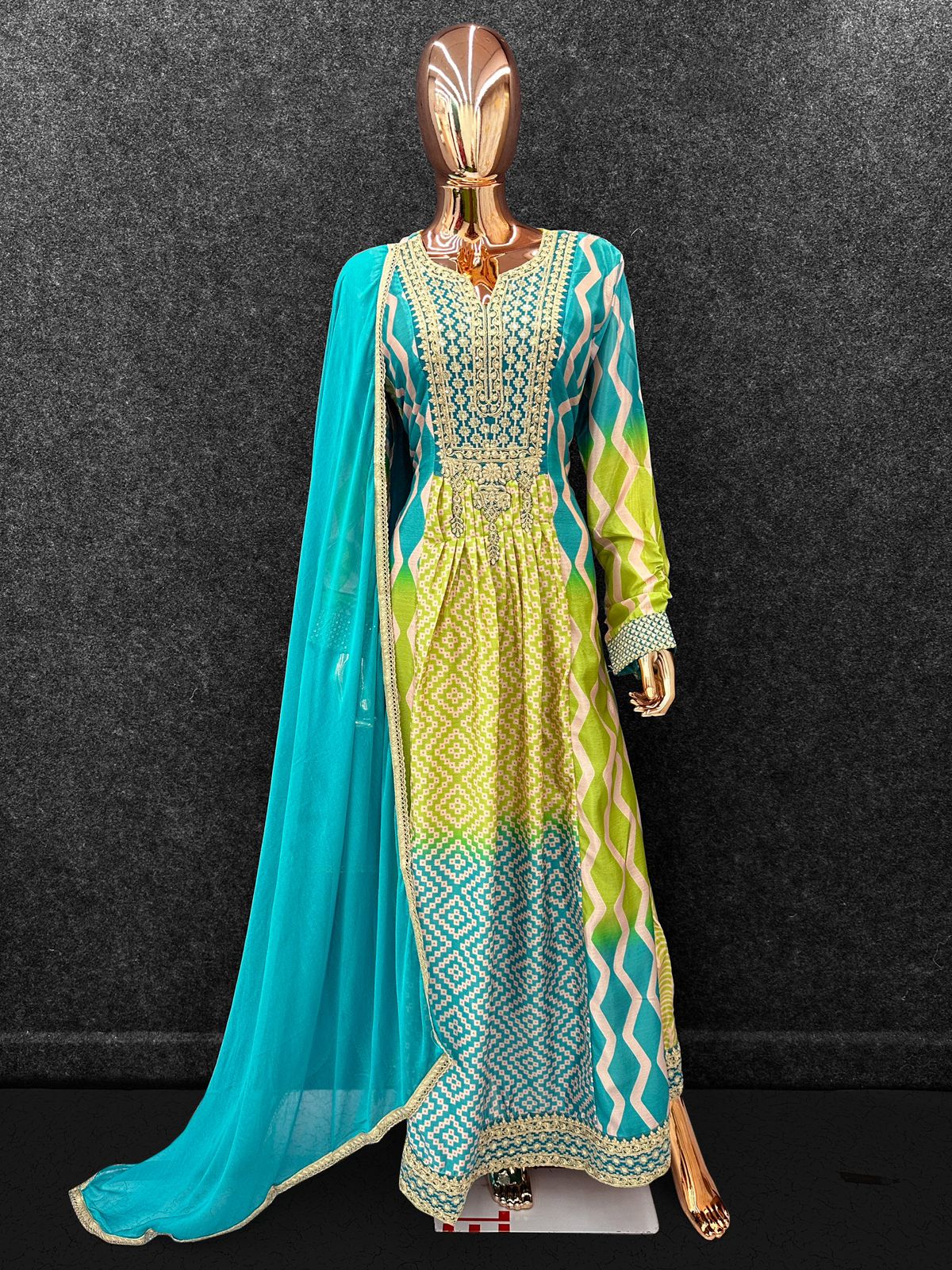 Anaita Green Chinon Stitched Anarkali Suits With Embroidery & Sequence Work