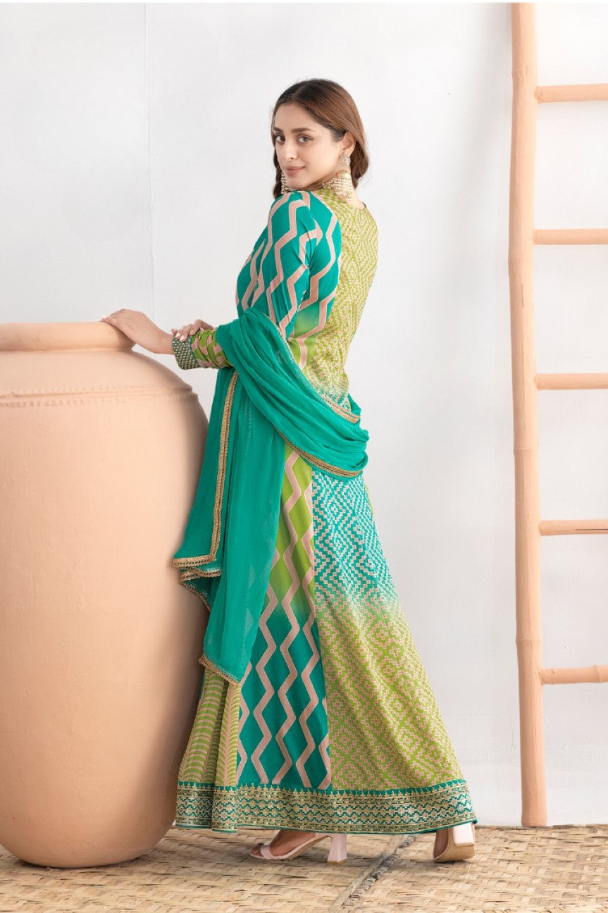Anaita Green Chinon Stitched Anarkali Suits With Embroidery & Sequence Work