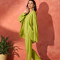 InWeave Pear Green Solid Boho Full Sleeve Co Ord Set - Swadesiicart