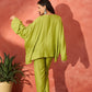 InWeave Pear Green Solid Boho Full Sleeve Co Ord Set - Swadesiicart