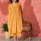 InWeave Mustard Lurex Flared V Neck Kurta Palazzo Set - Swadesiicart