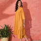 InWeave Mustard Lurex Flared V Neck Kurta Palazzo Set - Swadesiicart