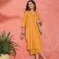 InWeave Mustard Lurex Flared V Neck Kurta Palazzo Set - Swadesiicart