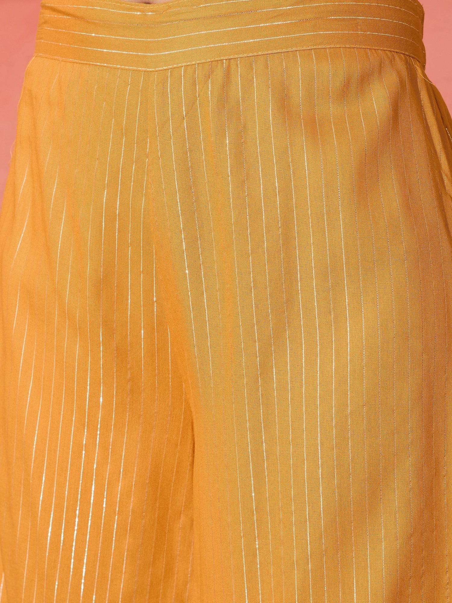 InWeave Mustard Lurex Flared V Neck Kurta Palazzo Set - Swadesiicart