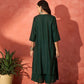 InWeave Pine Green Lurex Flared V Neck Kurta Palazzo Set - Swadesiicart