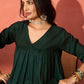 InWeave Pine Green Lurex Flared V Neck Kurta Palazzo Set - Swadesiicart