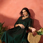 InWeave Pine Green Lurex Flared V Neck Kurta Palazzo Set - Swadesiicart