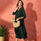 InWeave Pine Green Lurex Flared V Neck Kurta Palazzo Set - Swadesiicart