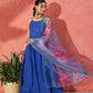 InWeave Strappy Ink Blue With Blue Fuchsia Floral Organza Dupatta Set - Swadesiicart