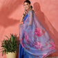 InWeave Strappy Ink Blue With Blue Fuchsia Floral Organza Dupatta Set - Swadesiicart