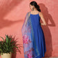 InWeave Strappy Ink Blue With Blue Fuchsia Floral Organza Dupatta Set - Swadesiicart