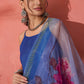 InWeave Strappy Ink Blue With Blue Fuchsia Floral Organza Dupatta Set - Swadesiicart