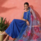 InWeave Strappy Ink Blue With Blue Fuchsia Floral Organza Dupatta Set - Swadesiicart