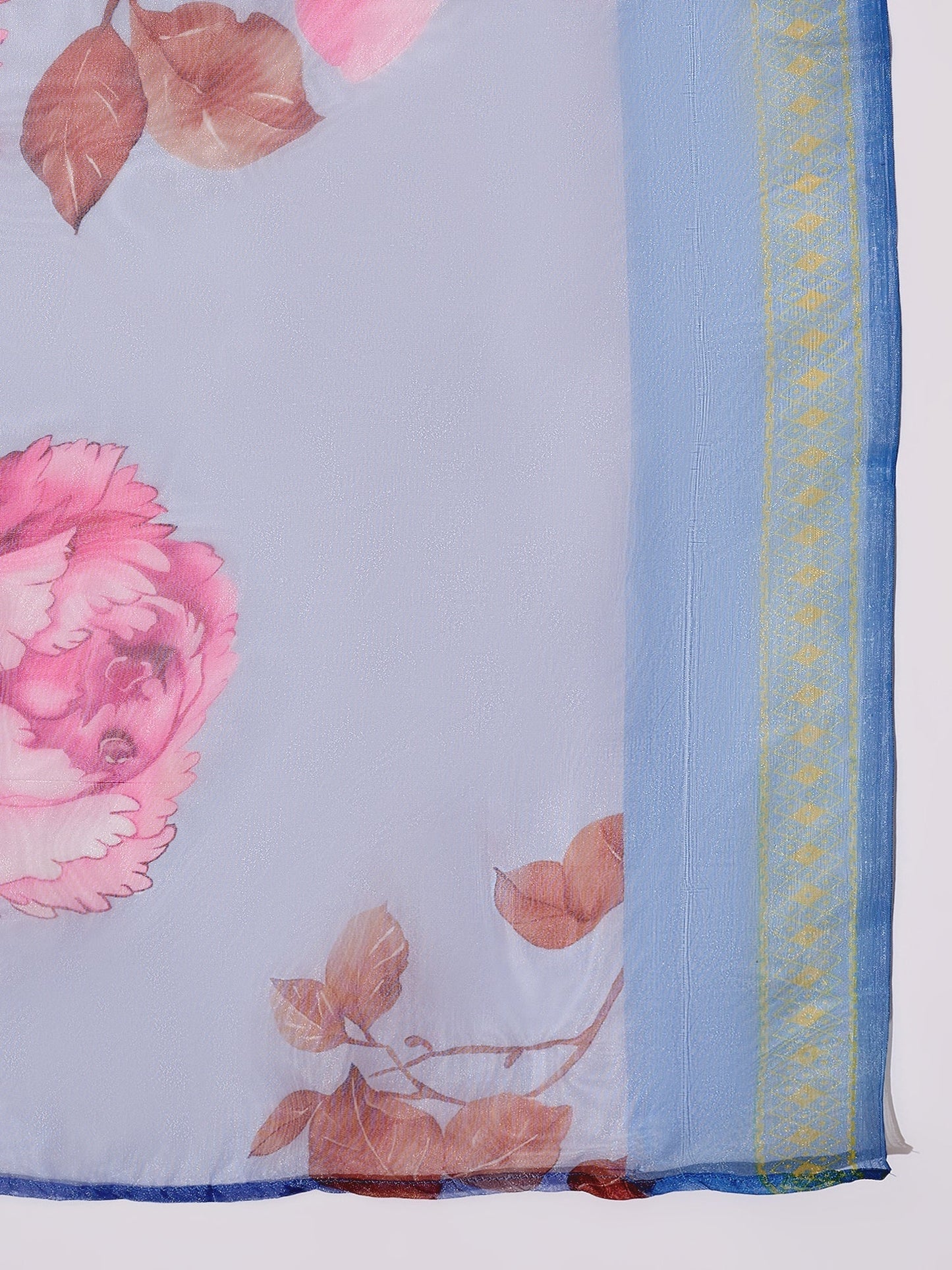 InWeave Strappy Ink Blue With Blue Fuchsia Floral Organza Dupatta Set - Swadesiicart