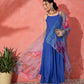 InWeave Strappy Ink Blue With Blue Fuchsia Floral Organza Dupatta Set - Swadesiicart