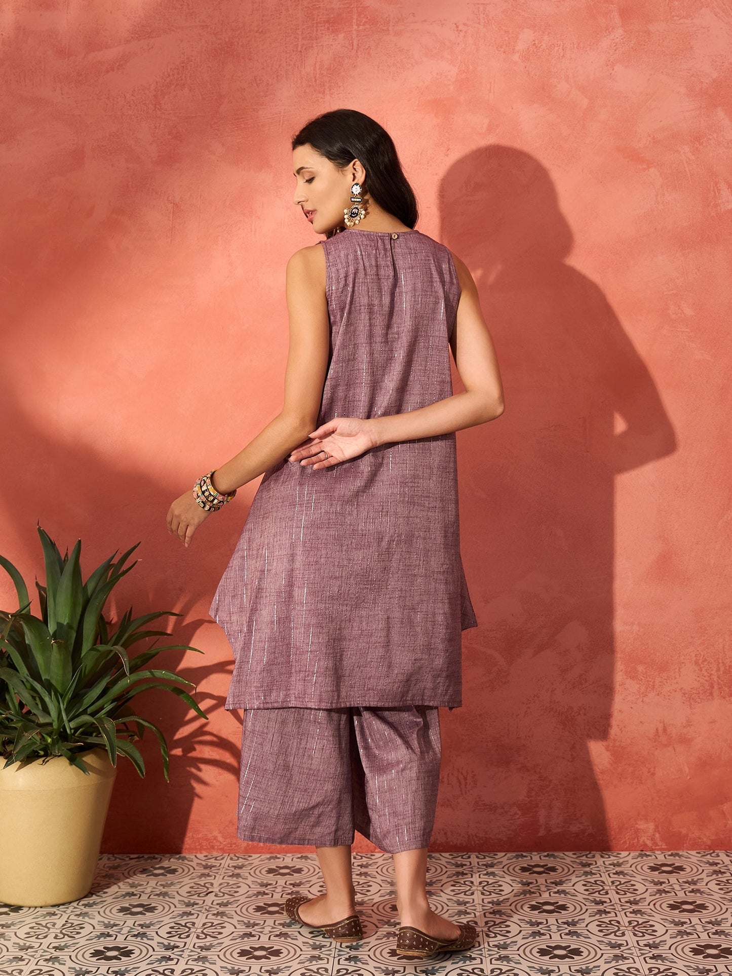 InWeave Mauve Lurex Short Palazzo Kurta Set - Swadesiicart