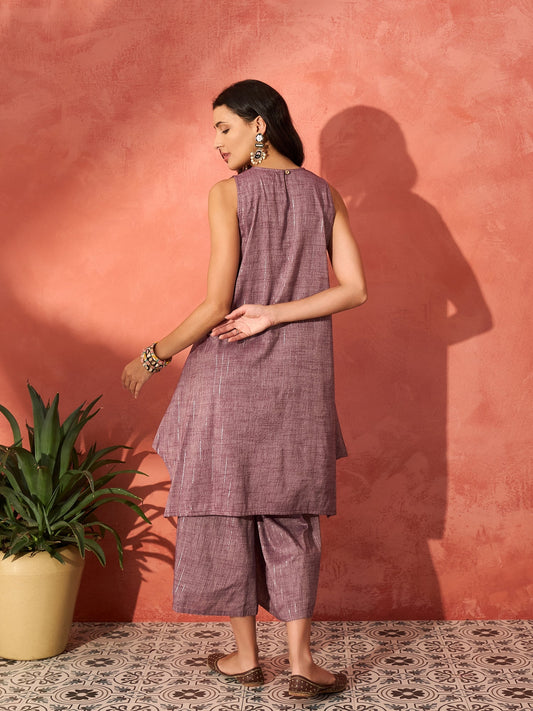 InWeave Mauve Lurex Short Palazzo Kurta Set - Swadesiicart