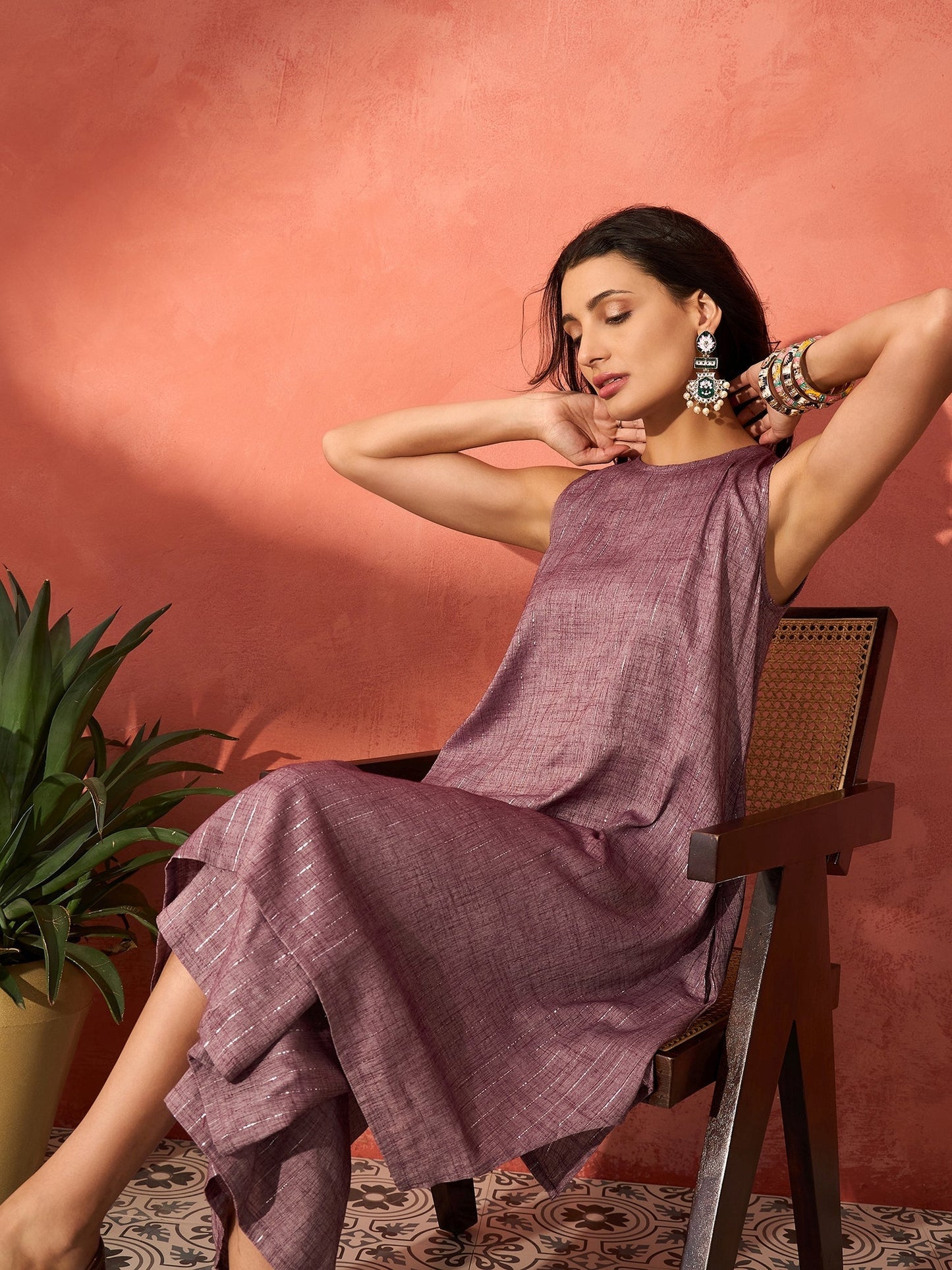 InWeave Mauve Lurex Short Palazzo Kurta Set - Swadesiicart