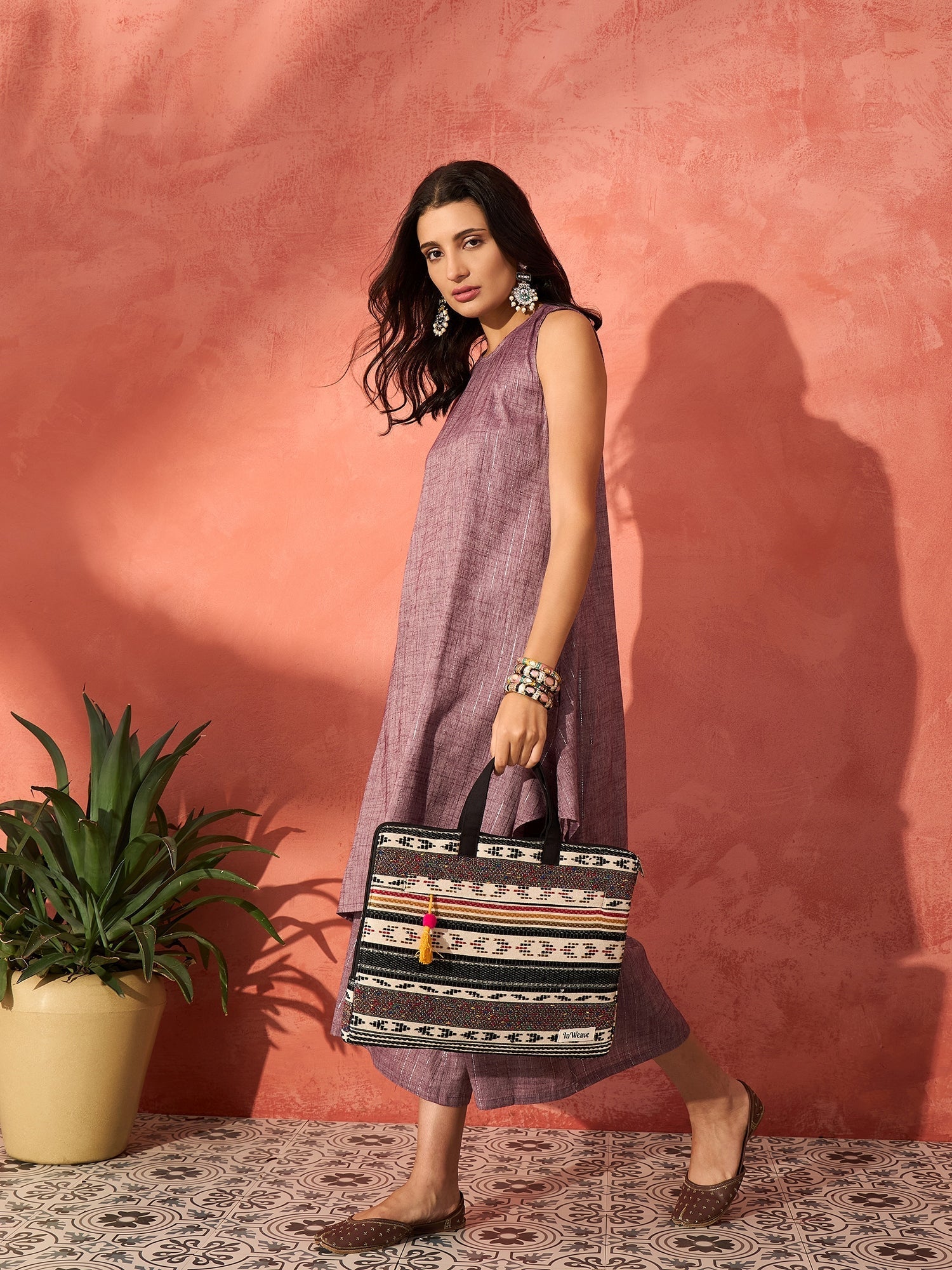 InWeave Mauve Lurex Short Palazzo Kurta Set - Swadesiicart