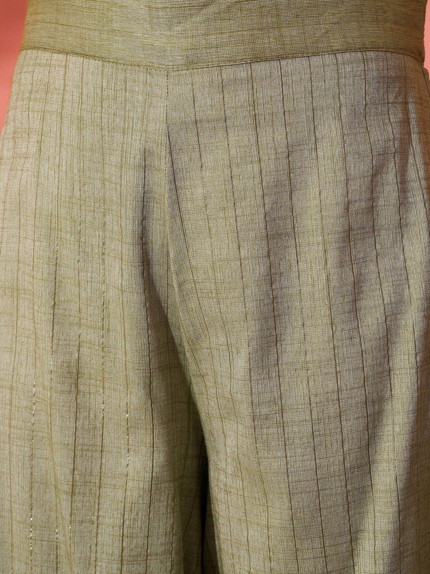 InWeave Olive Lurex Short Palazzo Kurta Set - Swadesiicart