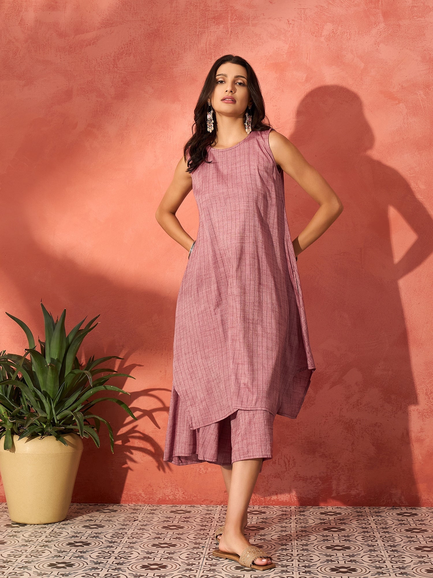 InWeave Wine Lurex Short Palazzo Kurta Set - Swadesiicart