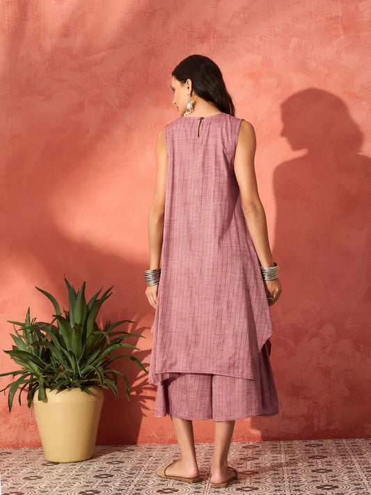 InWeave Wine Lurex Short Palazzo Kurta Set - Swadesiicart