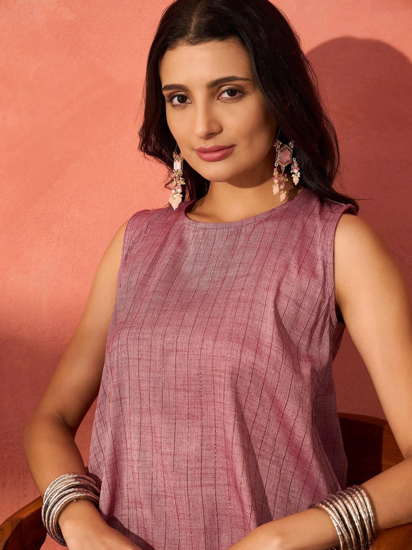 InWeave Wine Lurex Short Palazzo Kurta Set - Swadesiicart