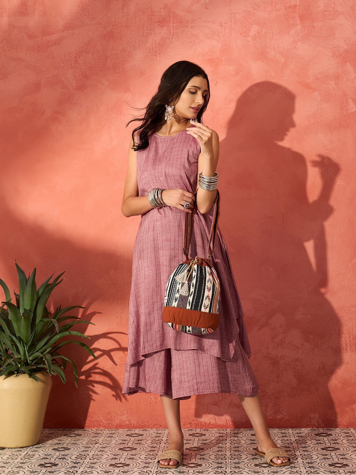 InWeave Wine Lurex Short Palazzo Kurta Set - Swadesiicart
