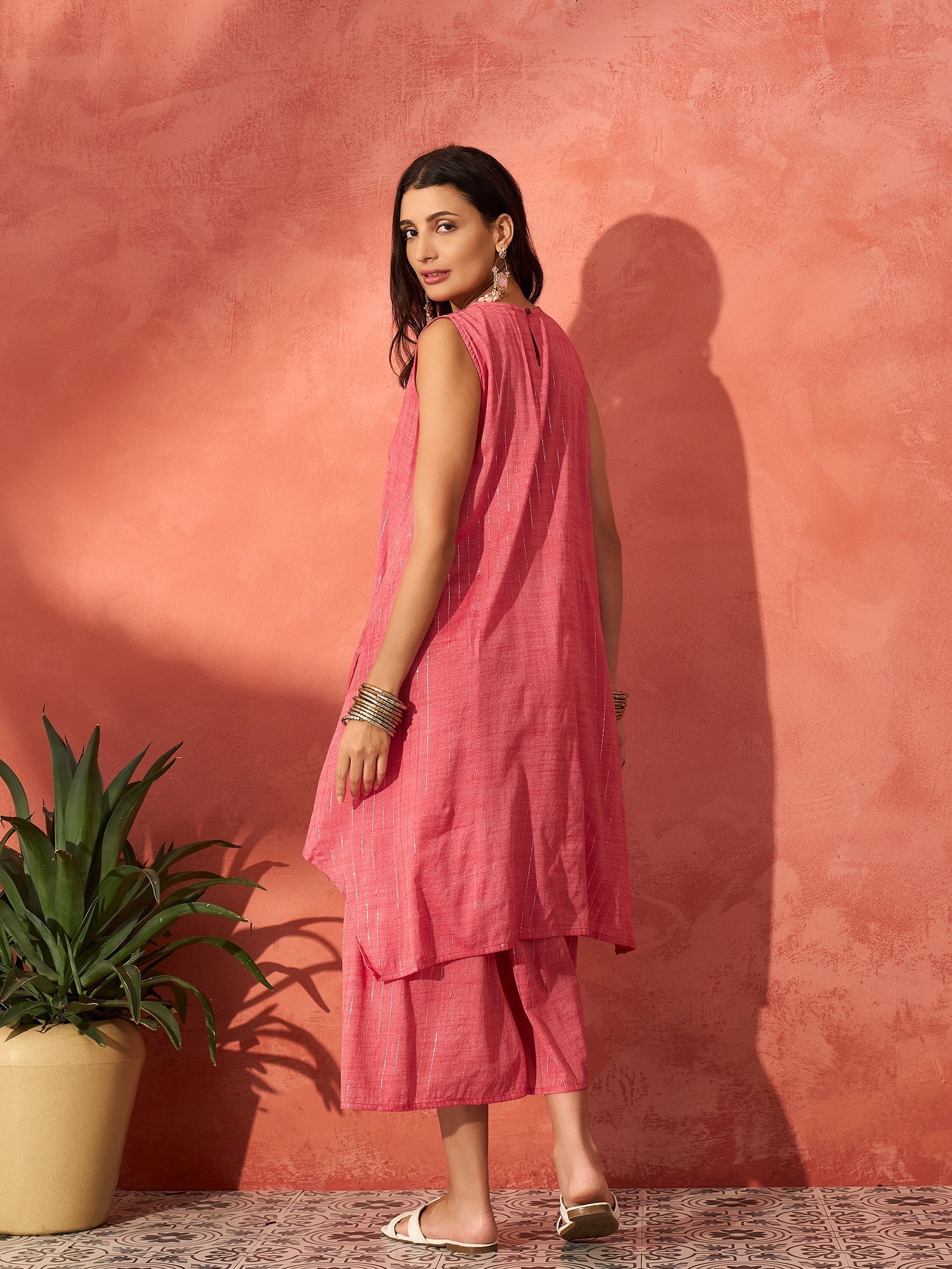 InWeave Red Lurex Short Palazzo Kurta Set - Swadesiicart