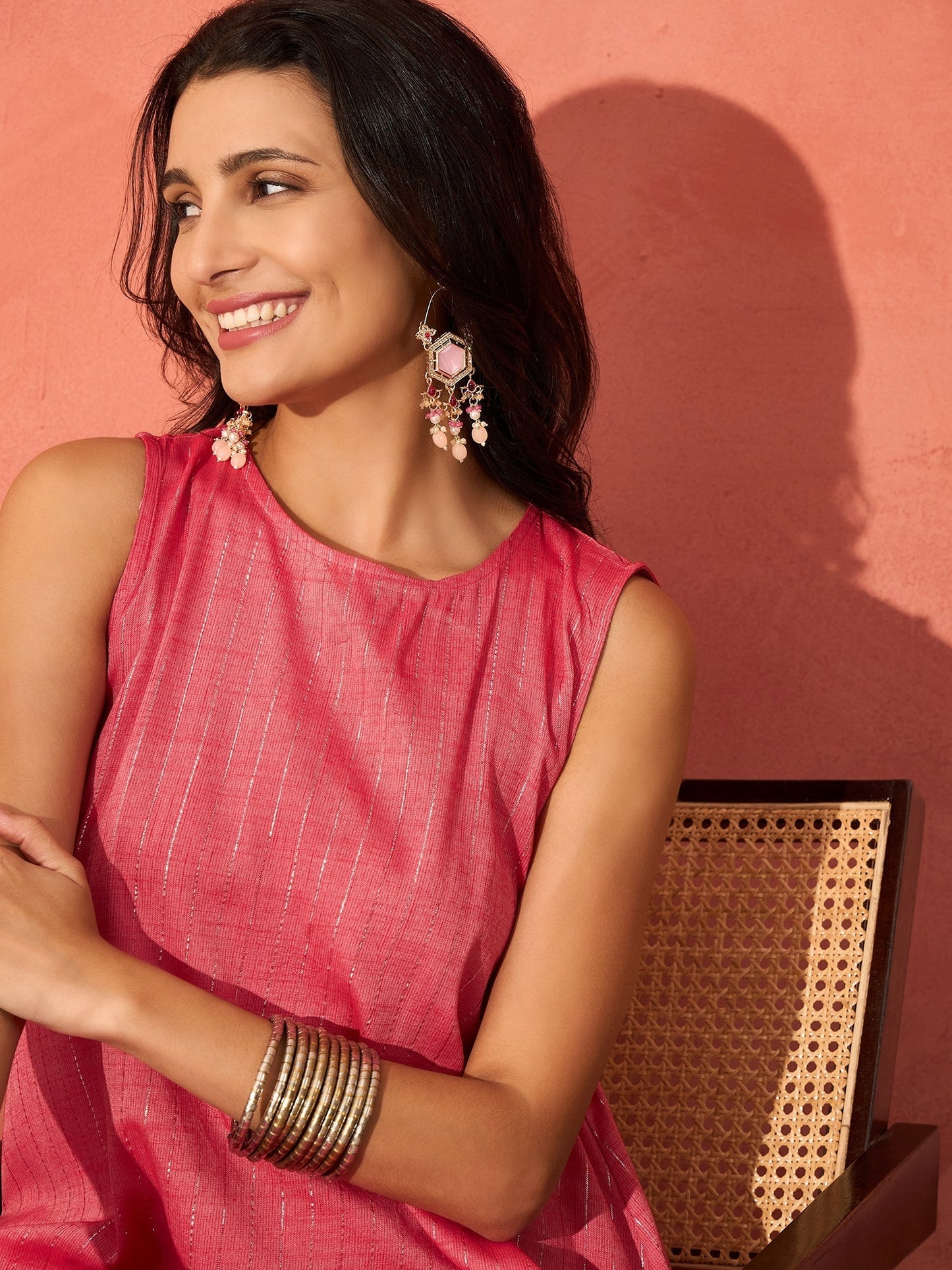 InWeave Red Lurex Short Palazzo Kurta Set - Swadesiicart