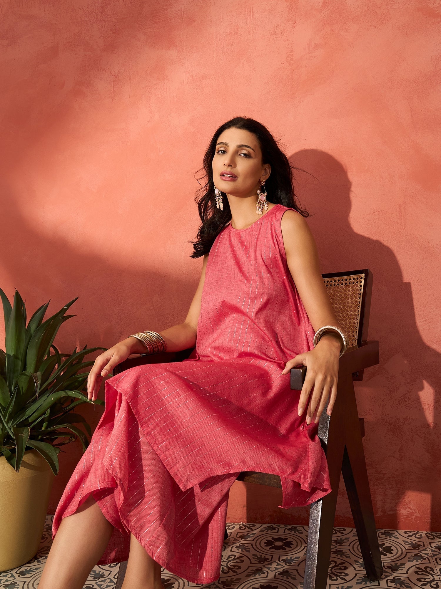InWeave Red Lurex Short Palazzo Kurta Set - Swadesiicart