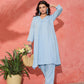 InWeave Pastel Blue Solid V Neck Kurta Pant Set - Swadesiicart