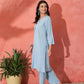 InWeave Pastel Blue Solid V Neck Kurta Pant Set - Swadesiicart