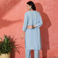 InWeave Pastel Blue Solid V Neck Kurta Pant Set - Swadesiicart