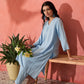 InWeave Pastel Blue Solid V Neck Kurta Pant Set - Swadesiicart