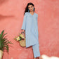InWeave Pastel Blue Solid V Neck Kurta Pant Set - Swadesiicart