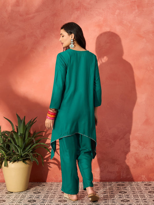 InWeave Teal Triangle Patch Kurta Set - Swadesiicart
