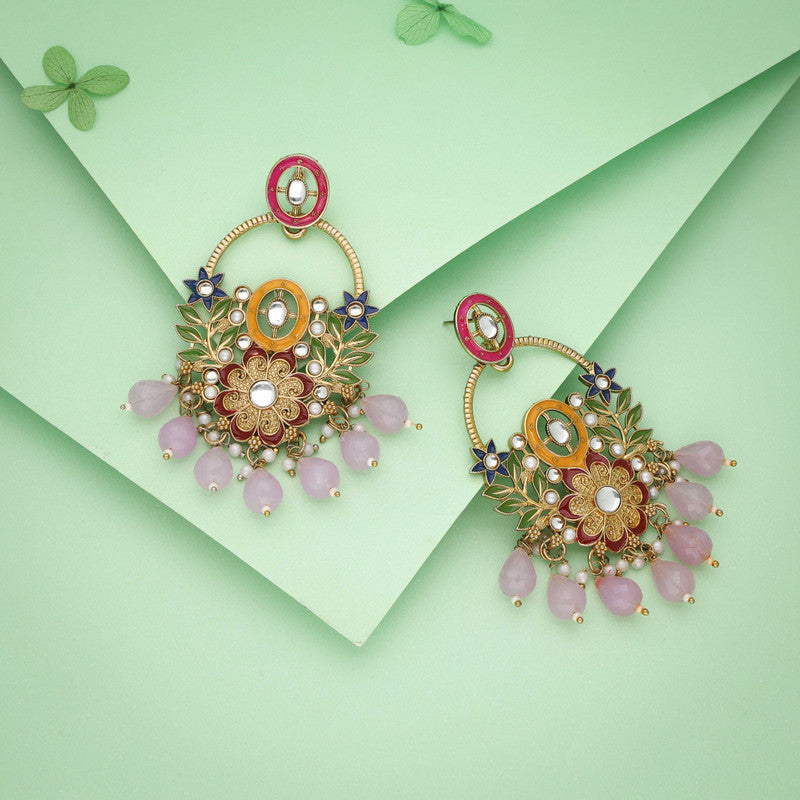 Tehzeeb Creations Purple Beads Multi Colour Earrings | Swadesiicart